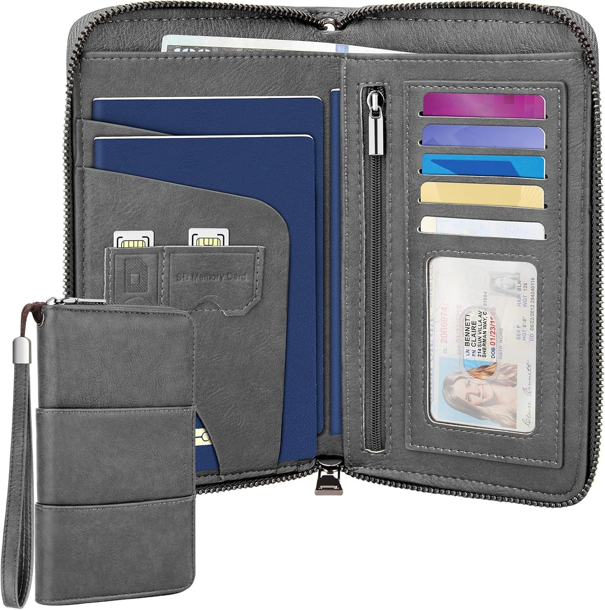 RFID-Blocking Family Passport Wallet – Multi-Document Travel Organizer with Removable Wristlet