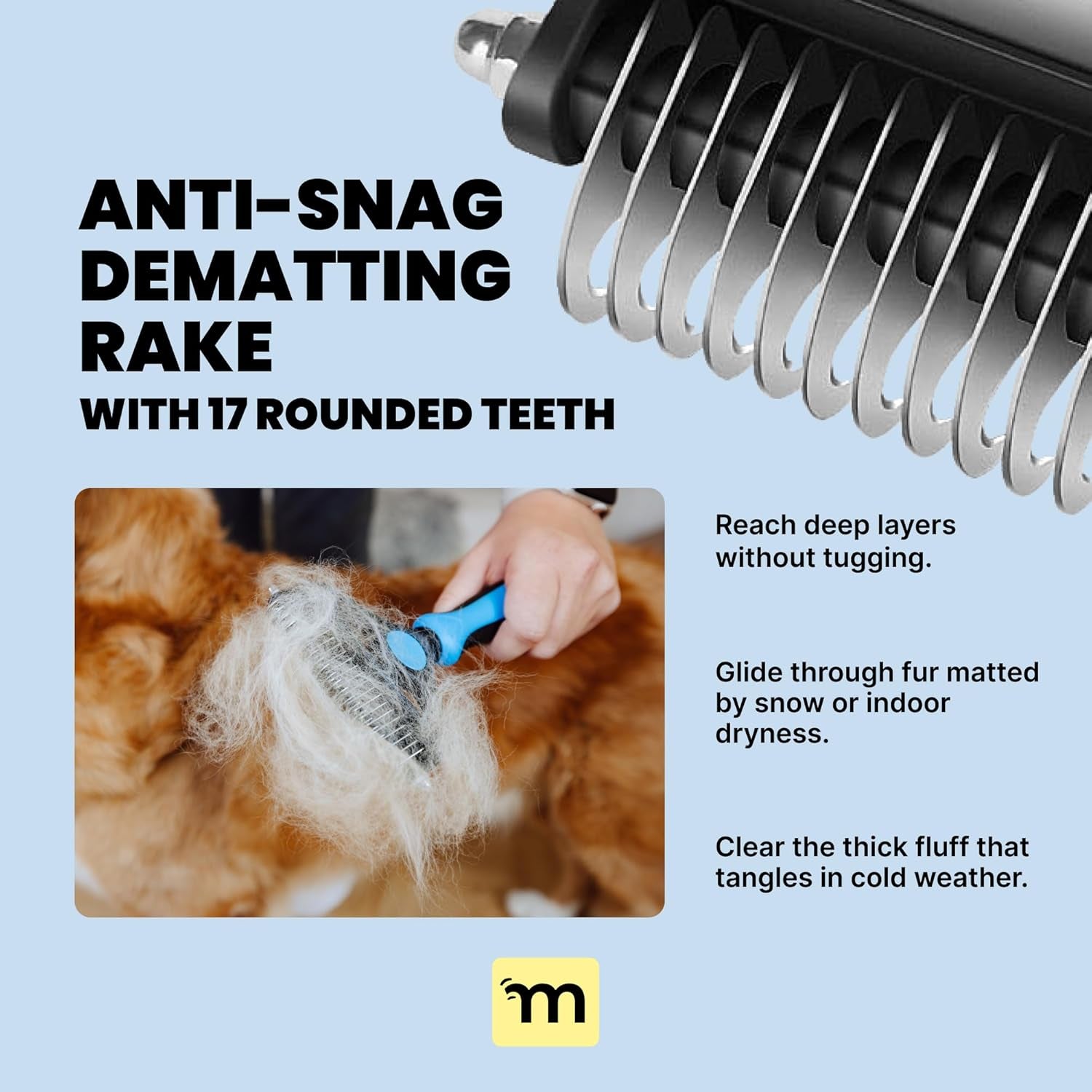 Malsipree Dog Brush for Shedding - Large, Blue, 2-In-1 - Deshedding Dog Grooming Brush & Undercoat Rake with Dematting Comb for Medium to Large Double Coated