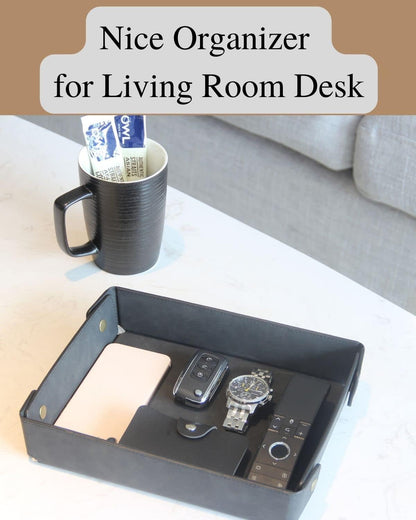 CASIRENA Faux Leather Valet Tray Organizer for Men - Catch-All Tray for Entryway Table Key, Wallet, Watch, Coin Change, Phone, Dresser EDC Dump Jewelry, Bedside Nightstand Desk-Top