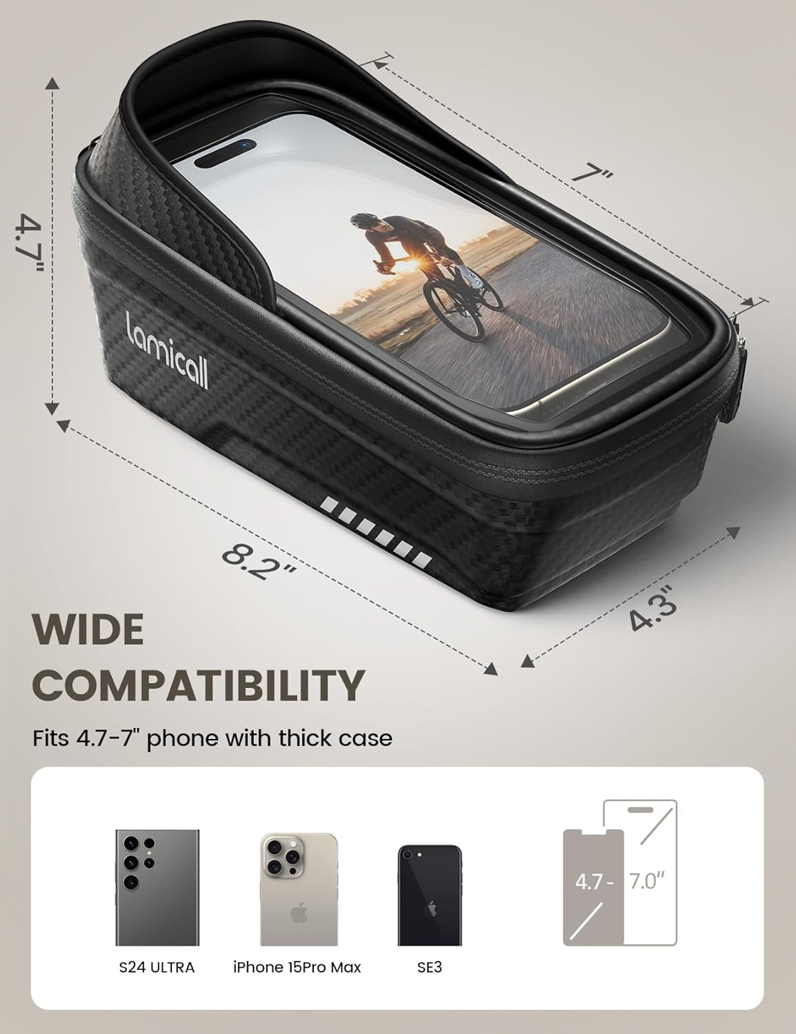 Lamicall Bike Frame Bag Waterproof - [1S Release] [2 in 1] Bike Phone Mount Holder, Bicycle Top Tube Bag, Cycling Pouch with Rain Cover, Bikes Accessories Gifts for Phones under 7"