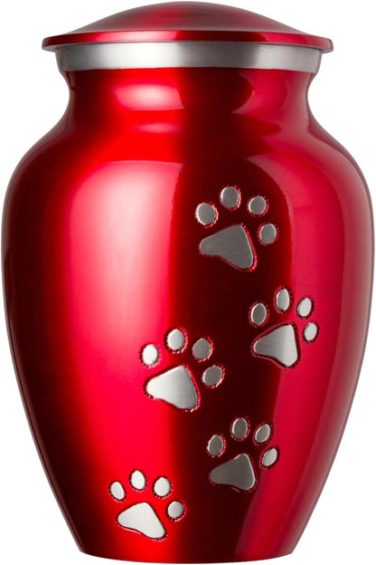 Ottillie Paws Legacy Series Pet Urn for Dogs and Cats, Handmade Brass Memorial Cremation Urn (Small - Pets up to 25 Lbs, Pewter, Vertical Brass Paws)