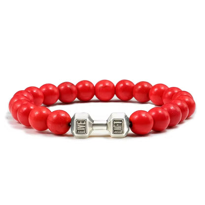 ForgeFit™ Volcanic Stone Fitness Bracelet / Natural Volcanic Stone Bracelet Men Matte Black Lave White Beads Charm Dumbbell Strand Bracelets Women Barbell Fitness Jewelry