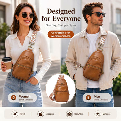 Unisex Brown Crossbody Sling Bag – Water-Resistant PU Leather Travel Bag