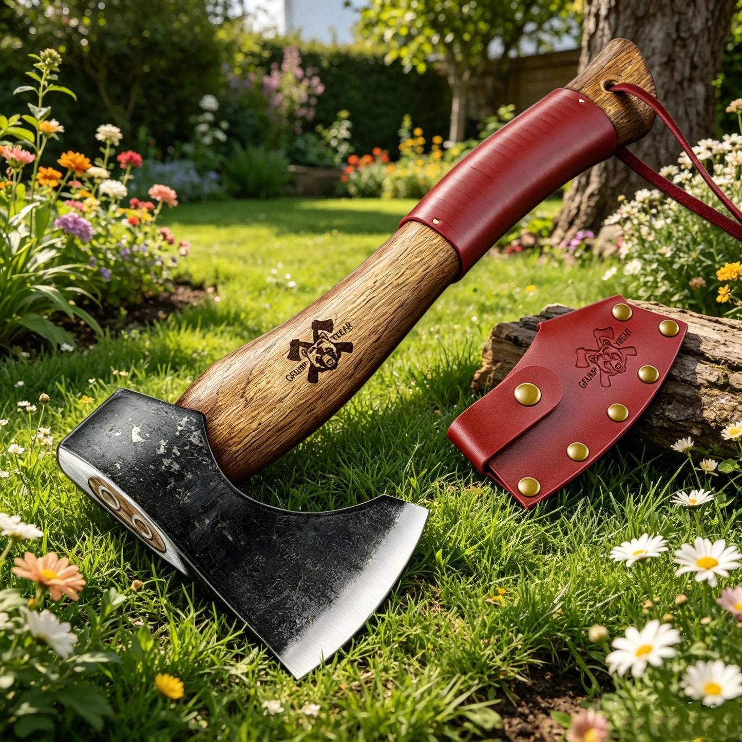 Grumpy Bear Garden Axe – Small Hand Axe for Log Splitting, Kindling & Outdoor Use for Gardening, Camping, and Yard Work