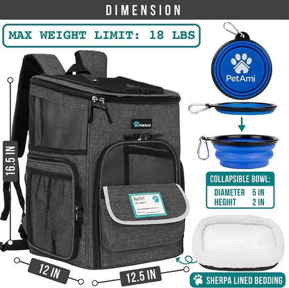 Petami Dog Backpack Carrier, Airline Approved 4-Way Entry Cat Backpack Carrier, Ventilated Mesh, Collapsible Pet Carrier for Small Puppy, Kitten, Hiking, Travel Car, Vet, up to 18 Lbs, Charcoal Gray