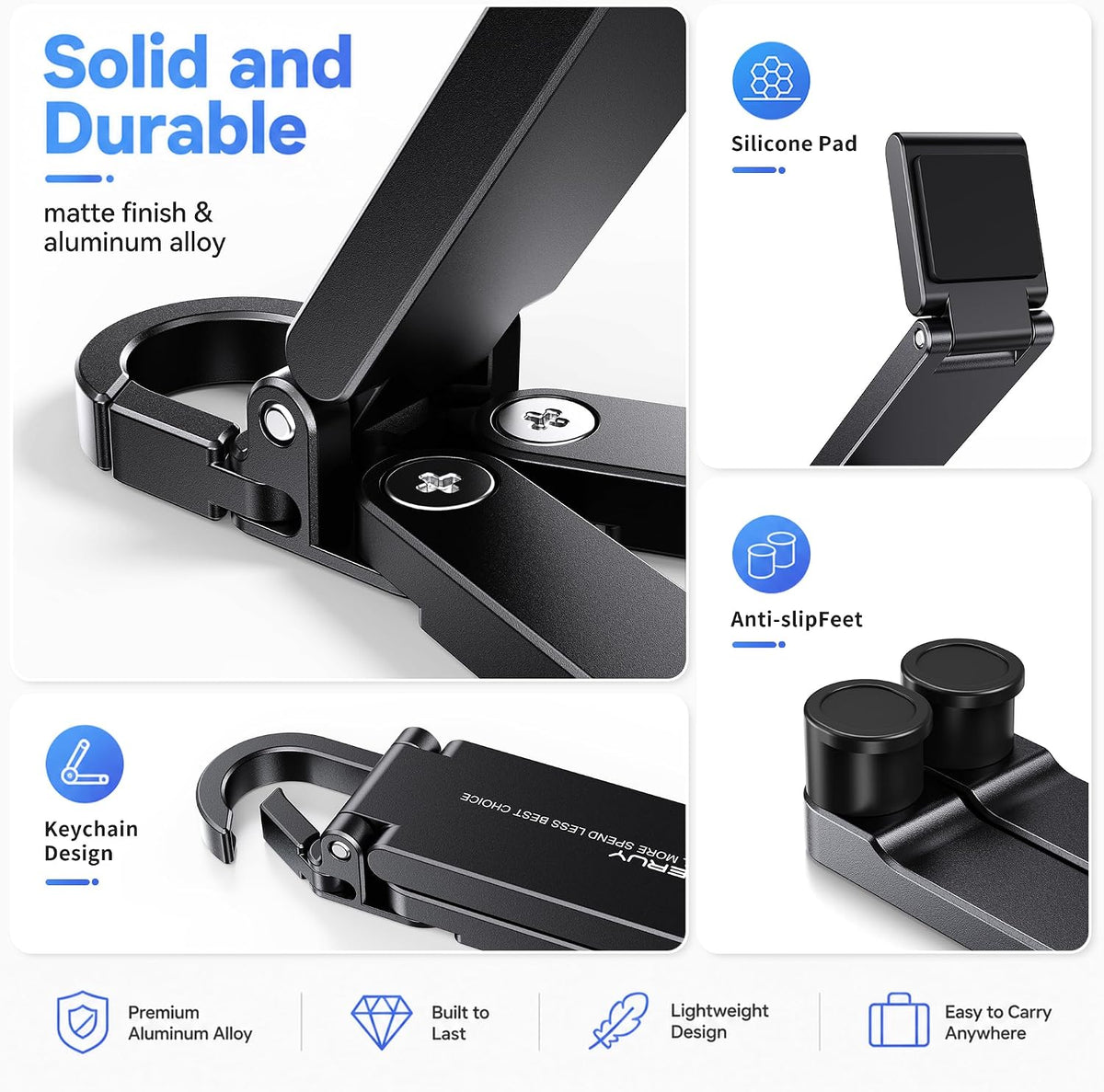 Mini Aluminum Foldable Phone Stand with Keychain – 180° Adjustable Desk Holder