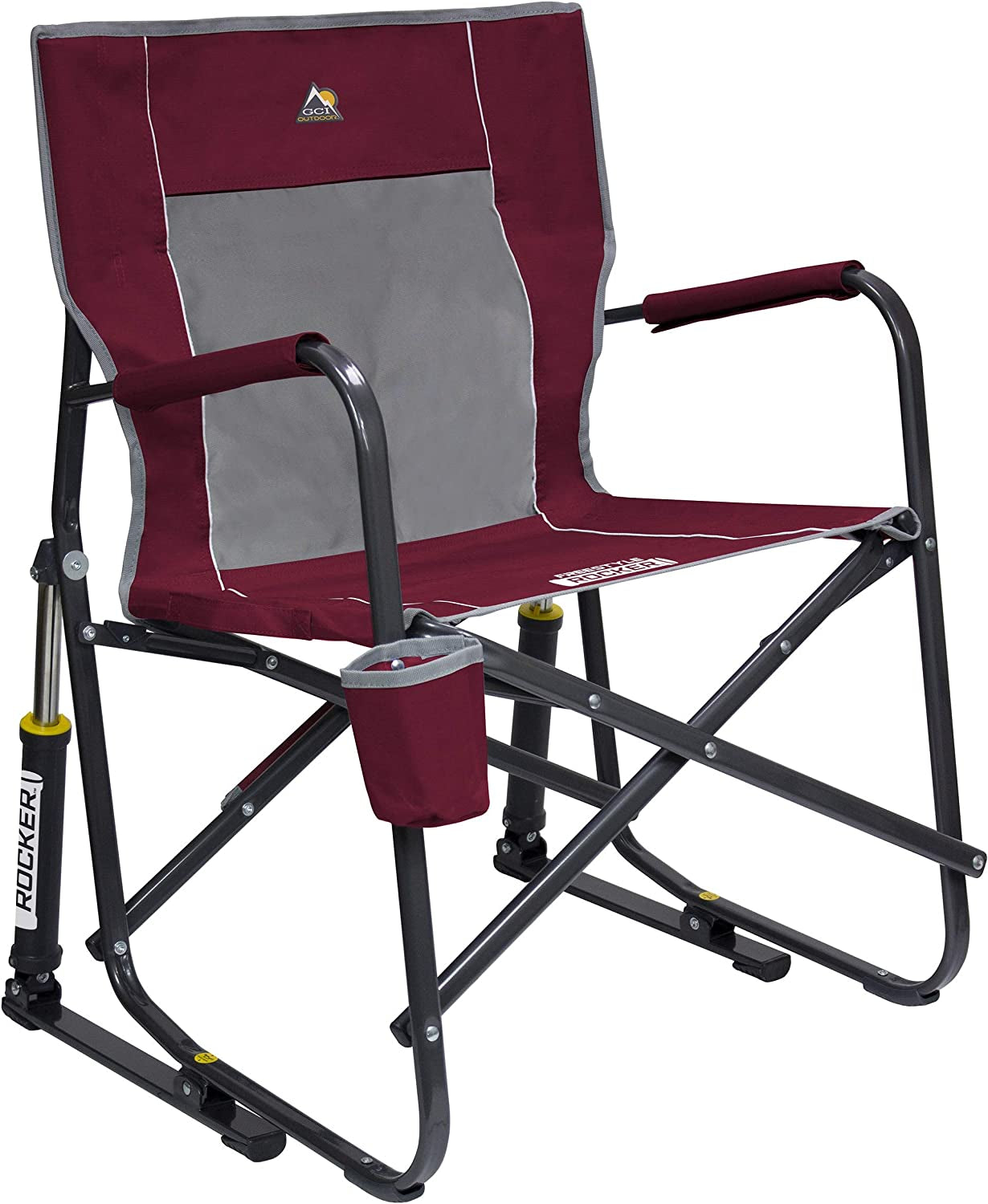 Freestyle Rocker Camping Chair | Portable Folding Rocking Chair with Solid, Durable Armrests, Drink Holder & Comfortable Backrest — Cinnamon