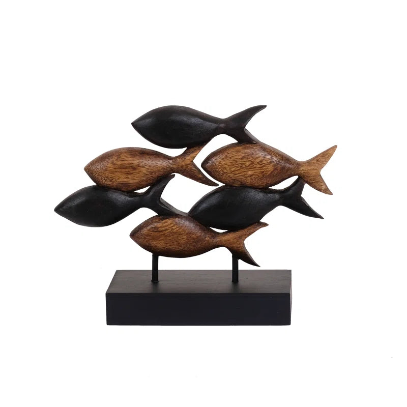 Macaulay School of Fish Sculpture Solid Acacia Wooden Sculpture 10 Inch Nature Sculpture Handmade Home Decor