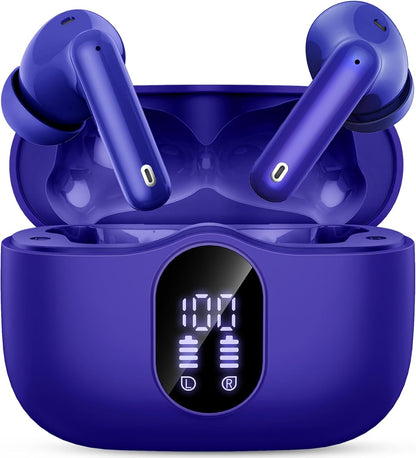 Wireless Earbuds, Bluetooth 5.4 Headphones Bass Stereo, Ear Buds with Noise Cancelling Mic, LED Display in Ear Earphones Clear Calls, IP7 Waterproof Bluetooth Earbuds for Phones/Sports/Laptop, Black