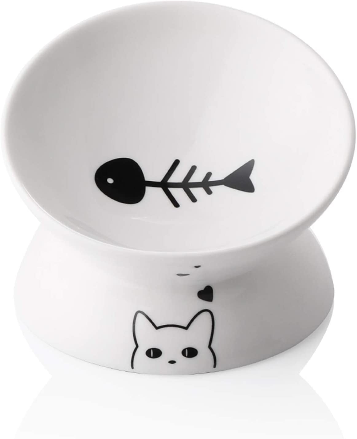 Sweejar Ceramic Raised Cat Bowls, Slanted Cat Dish Food or Water Bowls, Elevated Porcelain Pet Feeder Bowl Protect Cat'S Spine, Stress Free, Backflow Prevention(Grey)