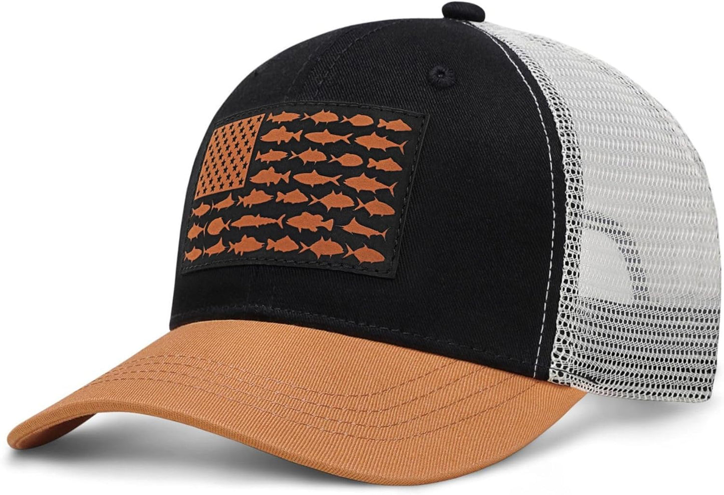 American Fish Flag Trucker Hat, Fishing Gifts for Men, Snapback Fishing Hat Perfect for Fishing and Daily Use