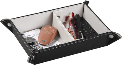 Viral Vault Roman Texture Valet Tray — PU Leather EDC Catchall & Nightstand Organizer