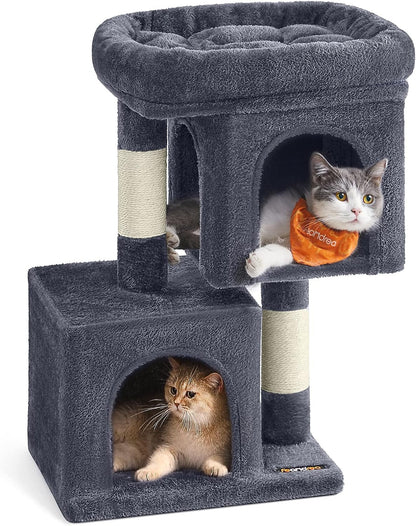 Feandrea Cat Tree, 33.1-Inch Cat Tower, Plush Condo for Large Cats up to 16 Lb, Large Perch, 2 Caves, Scratching Post, Light Gray UPCT61W
