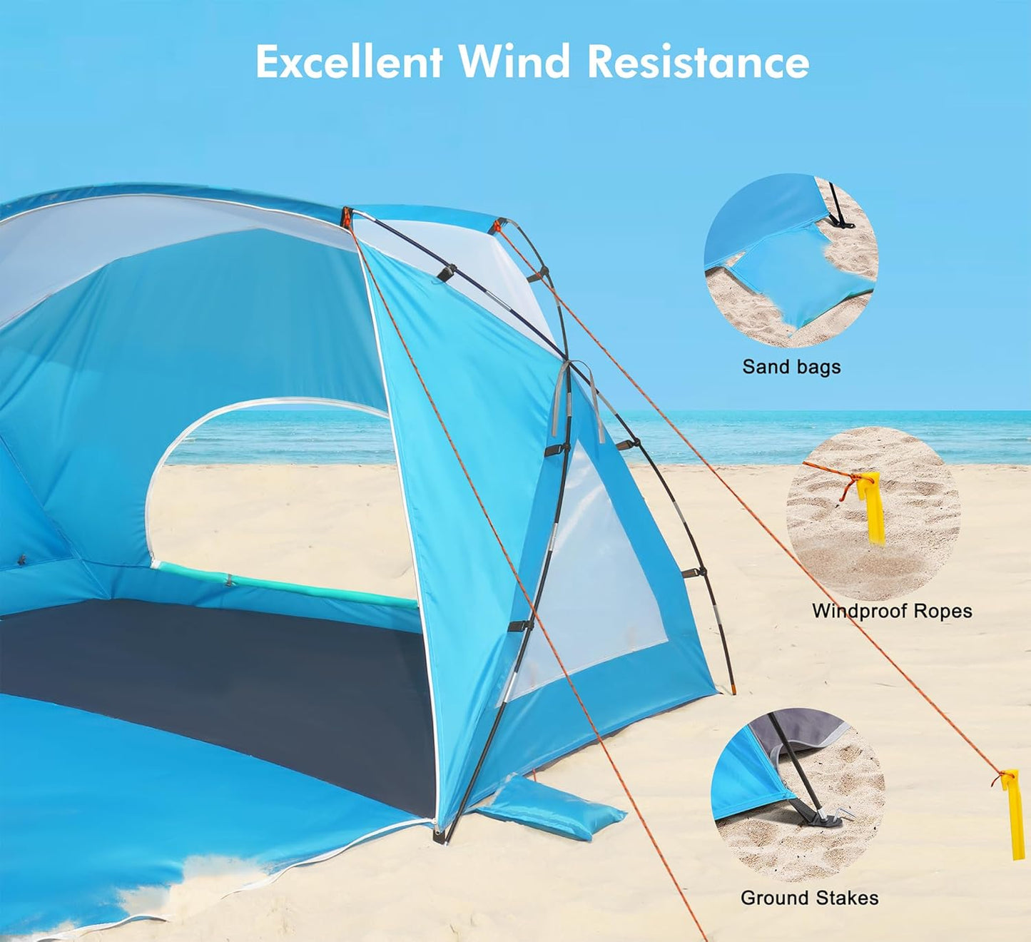 Beach Tent, Portable Sun Shelter for 2/3/4/6-8 Person with UPF 50+ UV Protection, Easy Setup Waterproof Beach Shade Canopy Cabana for Family Outdoor and Picnics, Fishing with Carrying Bag