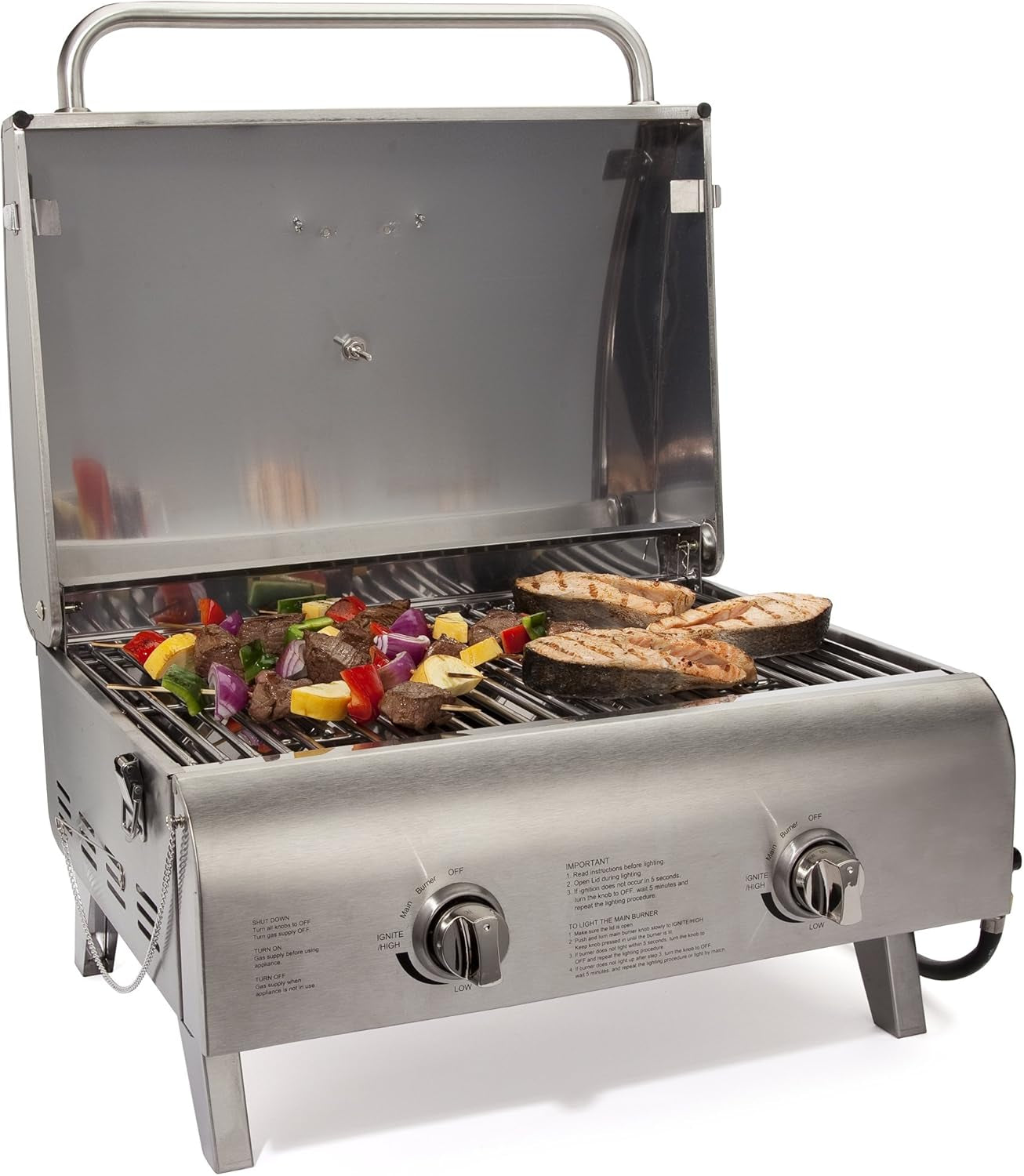 Chef'S Style Tabletop Portable Propane Gas Grill, 20,000 BTU Stainless Steel 2-Burner Outdoor BBQ Grill for Camping, Tailgates, BBQ, Hassle-Free Setup