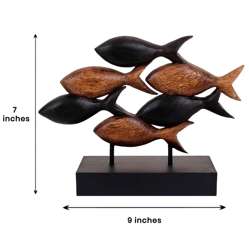 Macaulay School of Fish Sculpture Solid Acacia Wooden Sculpture 10 Inch Nature Sculpture Handmade Home Decor