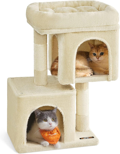 Feandrea Cat Tree, 33.1-Inch Cat Tower, Plush Condo for Large Cats up to 16 Lb, Large Perch, 2 Caves, Scratching Post, Light Gray UPCT61W
