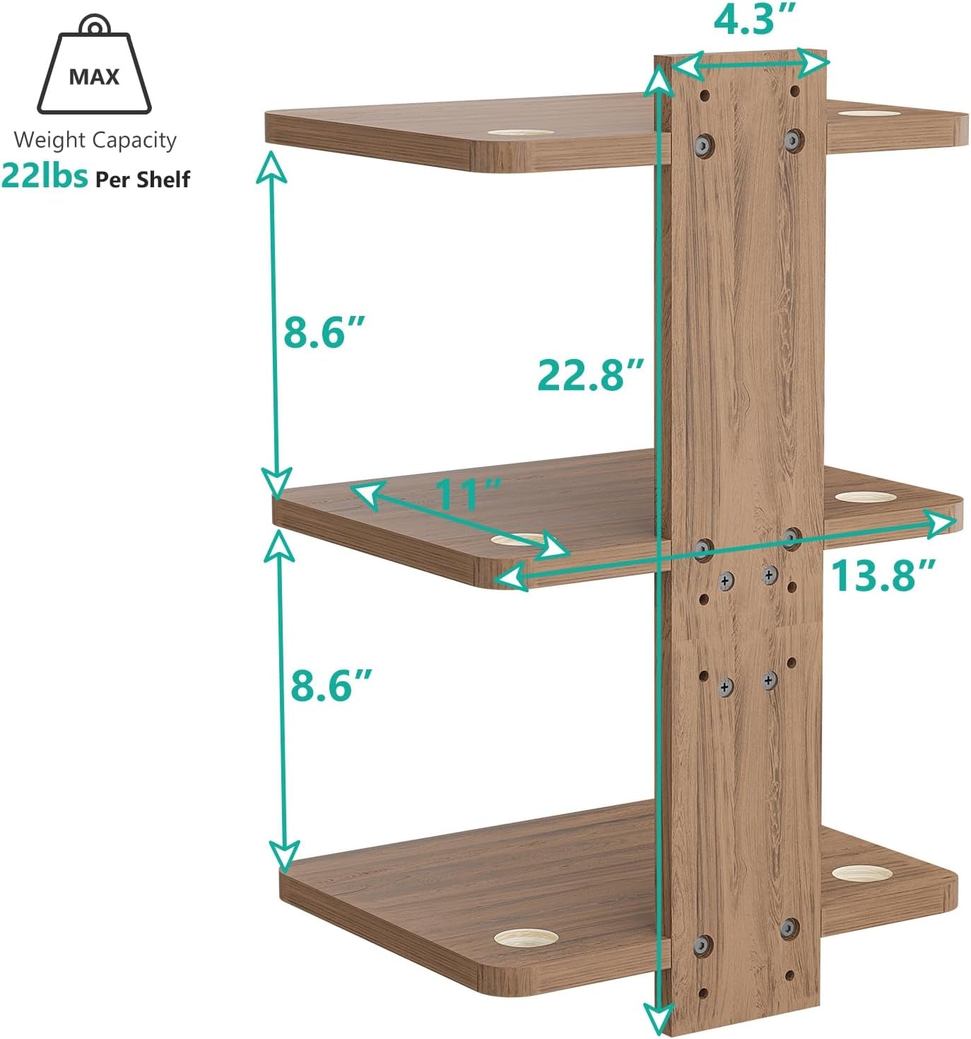 Floating TV Shelves for Wall, Projector Shelf Holds up to 22Lbs, Wooden Wall Mounted Shelves for DVD Players, Cable Boxes,Game Consoles, Living Room Decor Accessories (CS303N), 3 Shelf, Wood