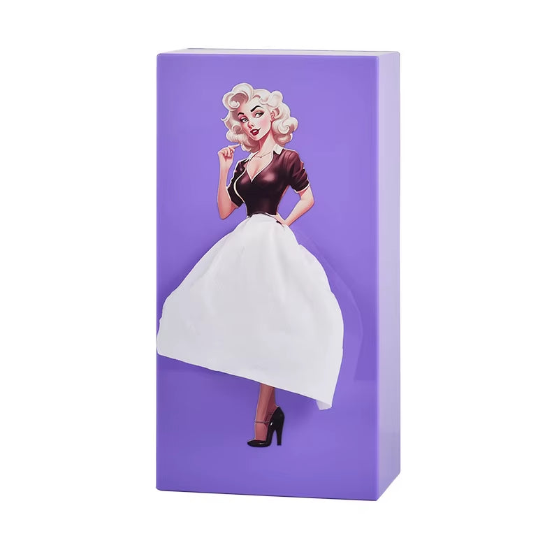 Luxurious Tabletop Decorative Piece - Anime Girl Tissue Dispenser with Elegant Fluffy Skirt Tissue Box Car Tissue Holder