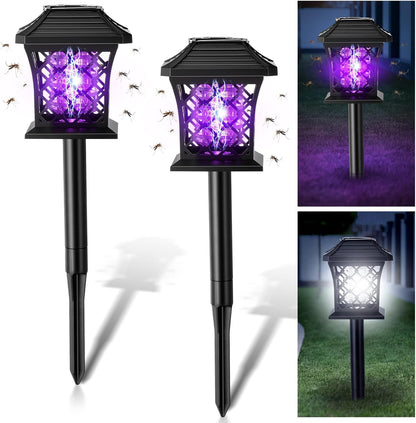 2 Pack Solar Bug Zapper with 365Nm UV Light, 2 Light Modes & 4 Installation Ways, Outdoor Mosquito Zapper for Lawn for Indoor Outdoor Use Garden & Camping Patio(Classic)