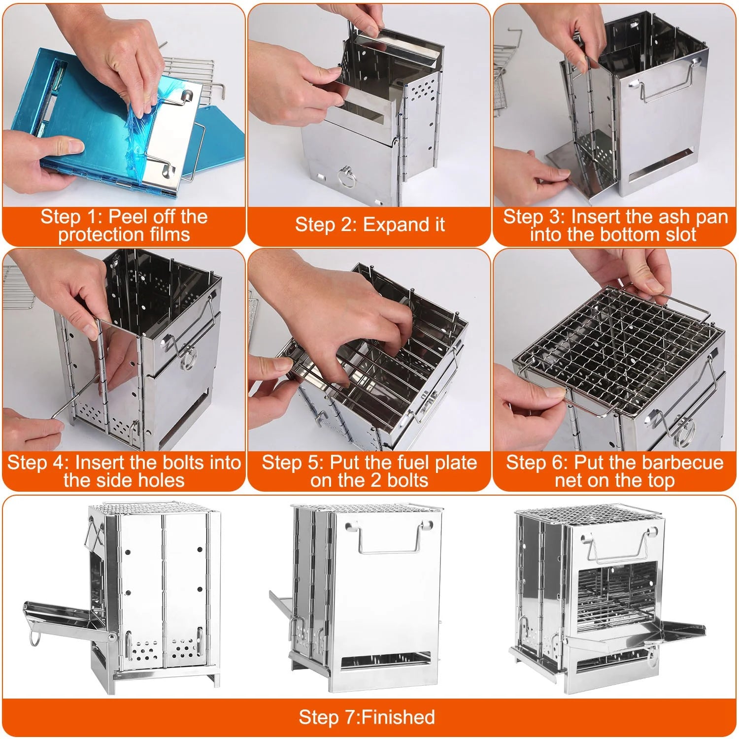 Wood Burning Camp Stove, Imountek Folding Stainless Steel Grill, Portable Backpacking Stove for Hiking Camping Survival BBQ