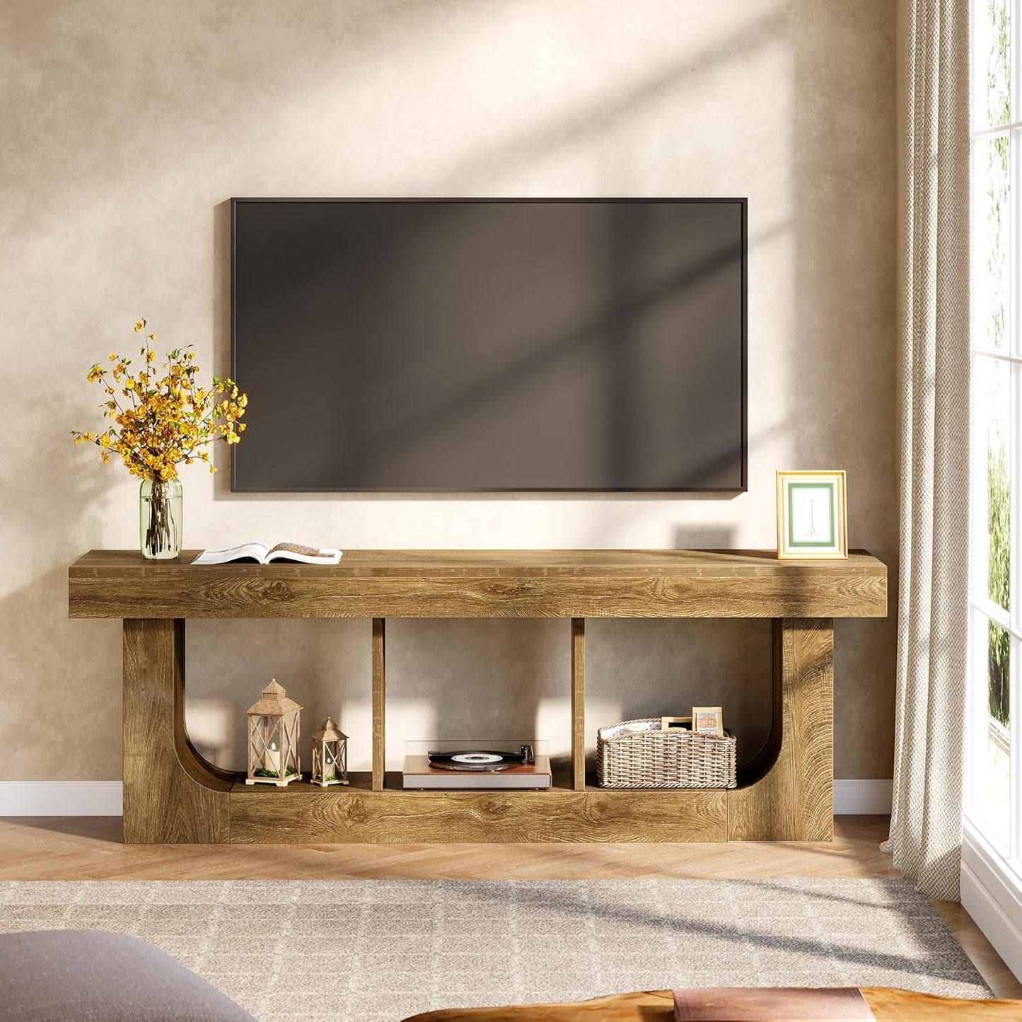 Tribesigns TV Stand for 70-Inch Tvs, 63-Inch Entertainment Center with Storage Shelf, Modern Wood TV Console for Living Room, Bedroom, Brown