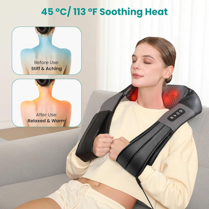 Nekteck Shiatsu Neck Massager with Heat for Pain Relief Deep Tissue, 2026 Upgraded 3D Back Shoulder Kneading Massage Pillow, Body Muscle Relaxation Tools Gifts for Him Her, Black (NOT Cordless)