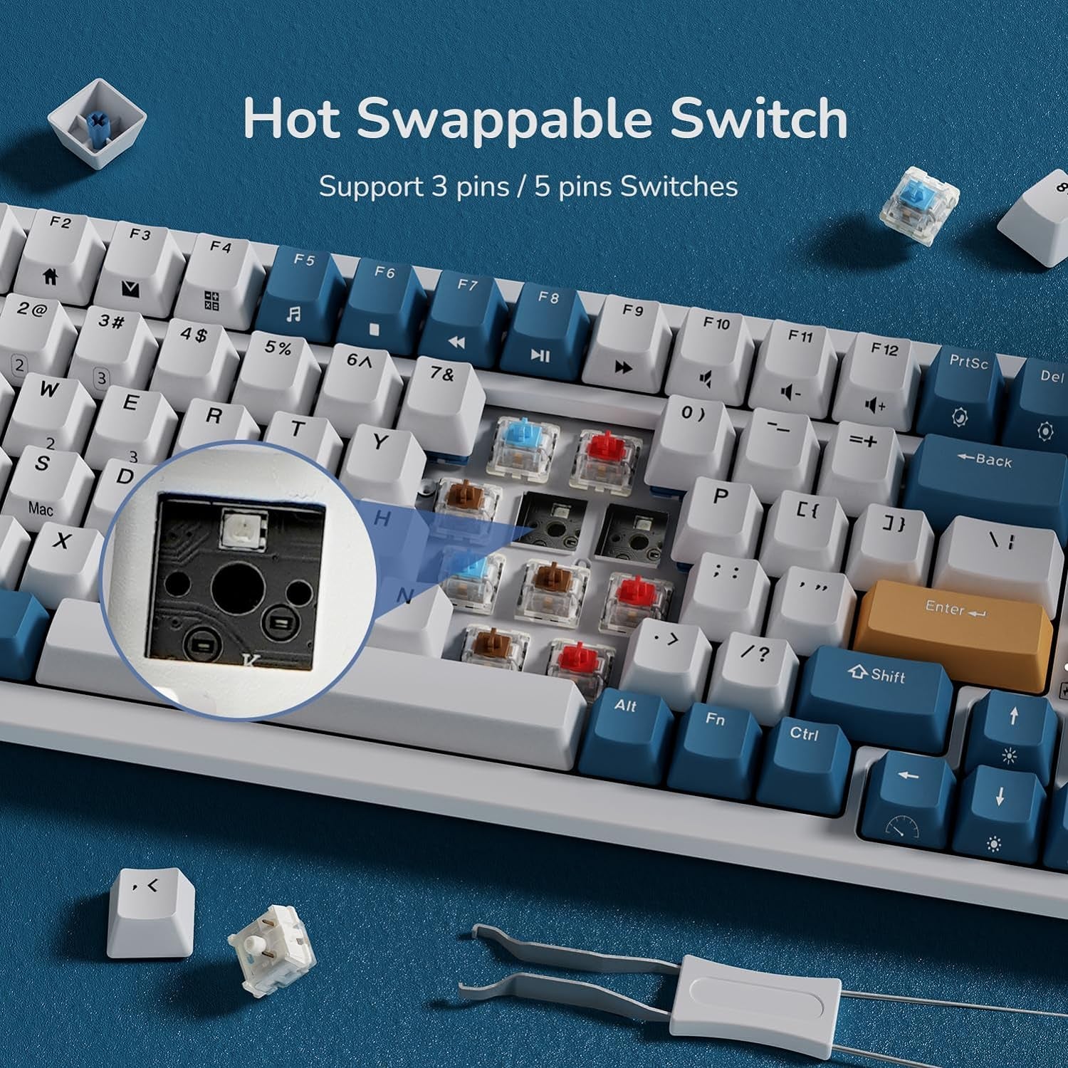 RK ROYAL KLUDGE RK98 Wireless Mechanical Keyboard, Tri-Mode 2.4G/BT5.1/USB-C Hot Swappable Full Size Keyboard, RGB Backlit Gaming Keyboard, Massive Battery Software Support, Brown Switch