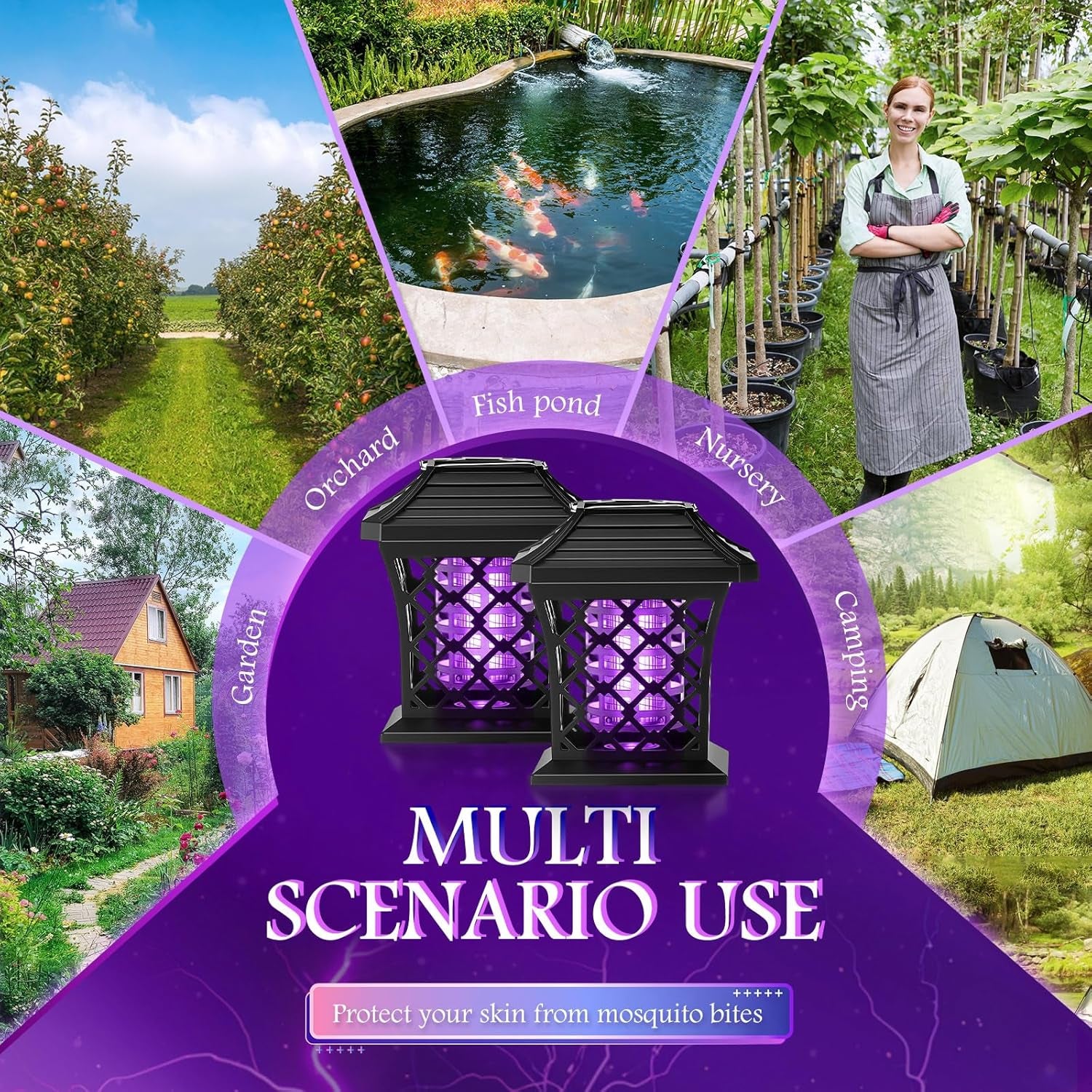2 Pack Solar Bug Zapper with 365Nm UV Light, 2 Light Modes & 4 Installation Ways, Outdoor Mosquito Zapper for Lawn for Indoor Outdoor Use Garden & Camping Patio(Classic)
