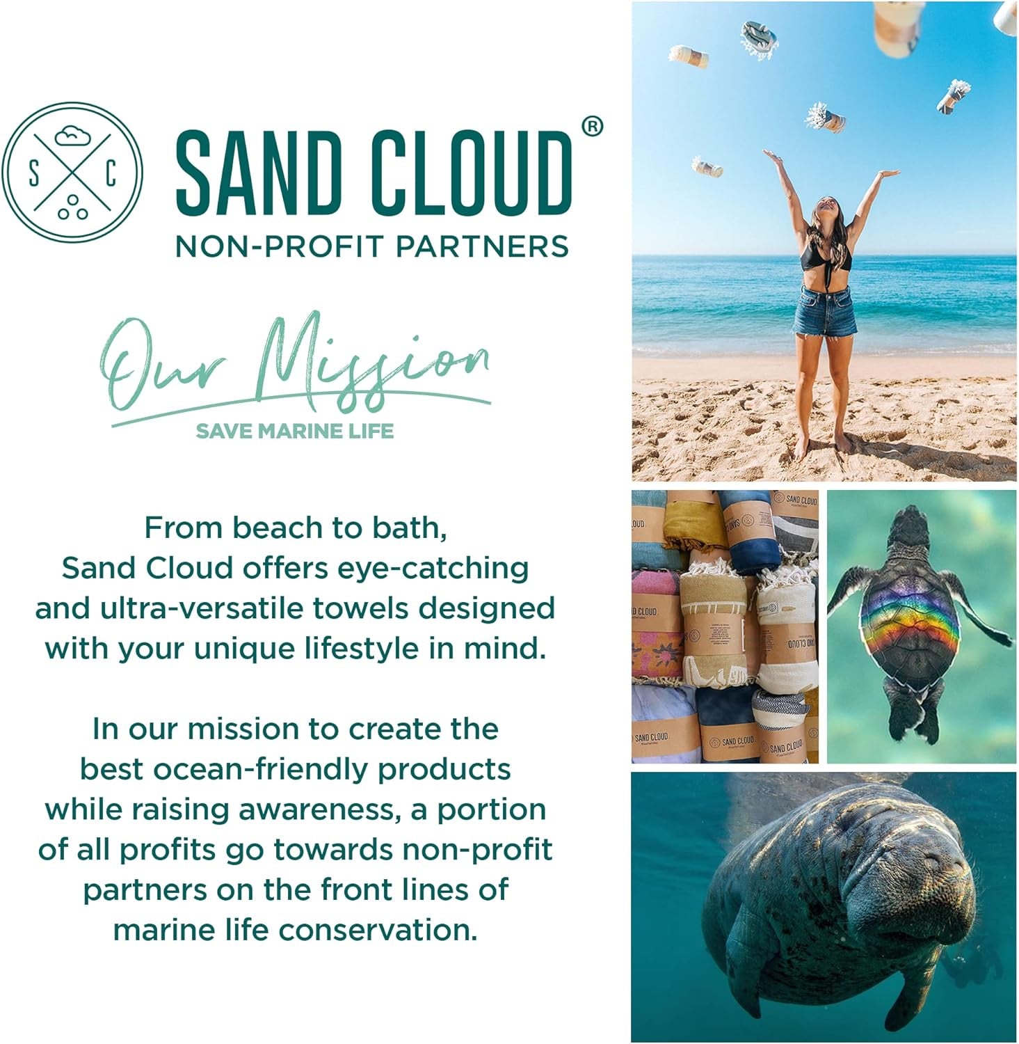 Sand Cloud Extra Large Turkish Beach Towel - Free 100% Organic Cotton Yarn Quick Dry for Beach, Picnic, Blanket or Bath as Seen on Shark Tank Marine Life (Crush Turtle Teal)