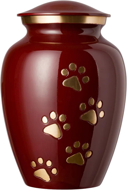 Ottillie Paws Legacy Series Pet Urn for Dogs and Cats, Handmade Brass Memorial Cremation Urn (Small - Pets up to 25 Lbs, Pewter, Vertical Brass Paws)