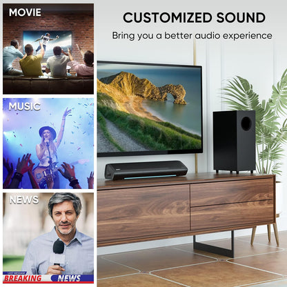 Sound Bars for TV with Subwoofer, 2.1 Deep Bass Small Soundbar Monitor Speaker Home Theater Surround System PC Gaming Bluetooth/Aux/Optical Connection, Wall Mountable 17-Inch