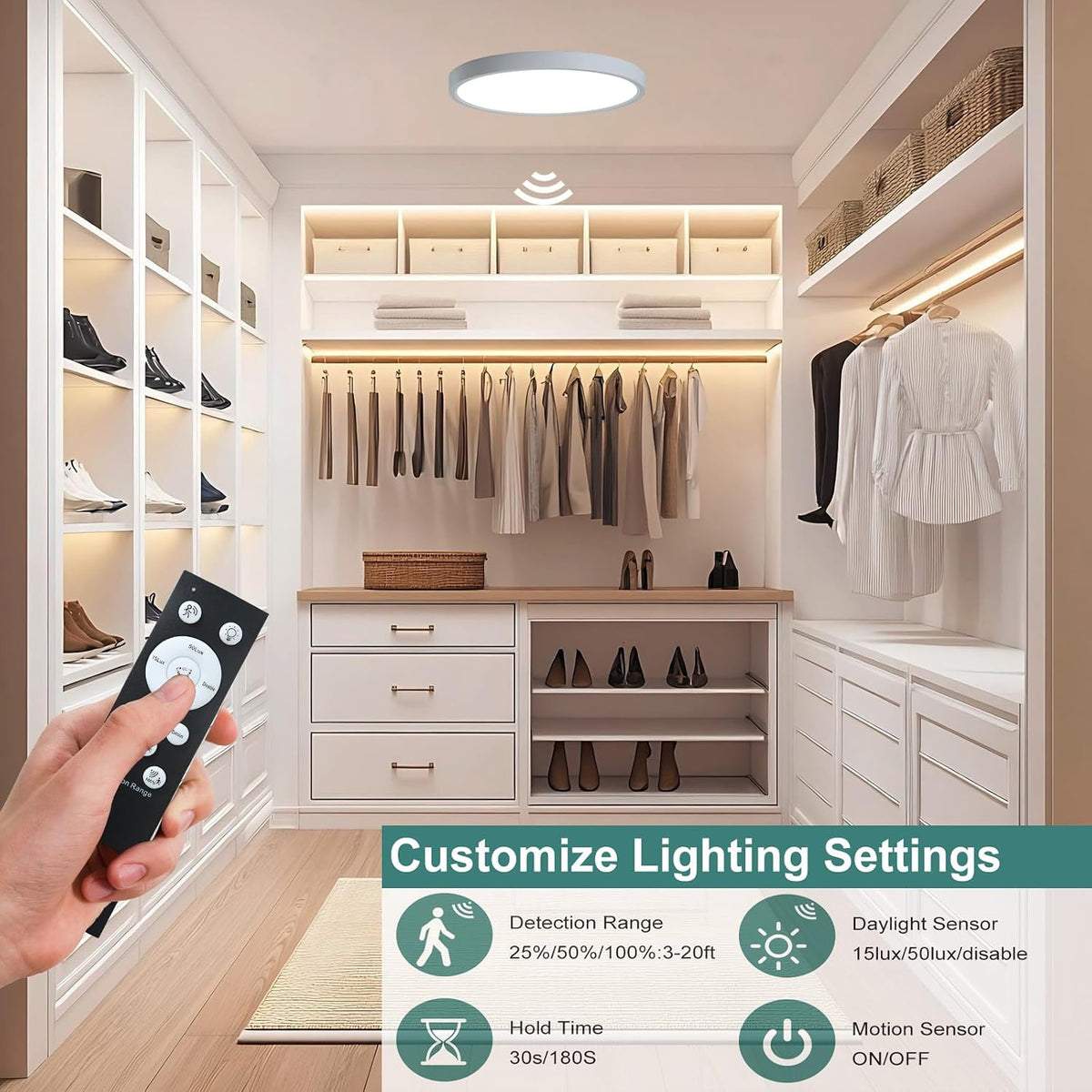 ZCHYLED 12-Inch Motion Sensor Ceiling Light – 2400LM Dimmable LED with Remote