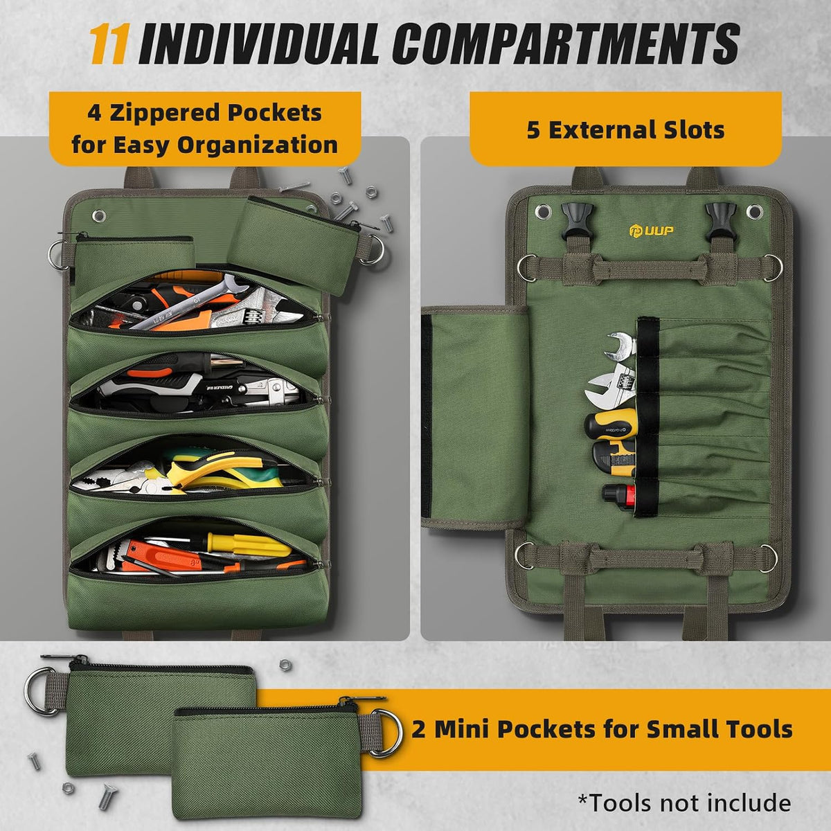 Viral Vault™ Tool Roll Pro — Portable Roll-Up Tool Organizer