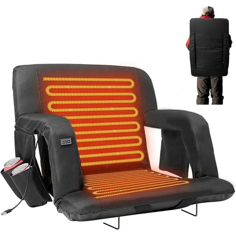 SLSY Heated Stadium Seat Bleacher Seat with Back & Arm Support, Portable 6 Reclinng Positions Stadium Seating for Bleachers, Bleacher Seats for Sports Events, Outing, Travelling, Hiking