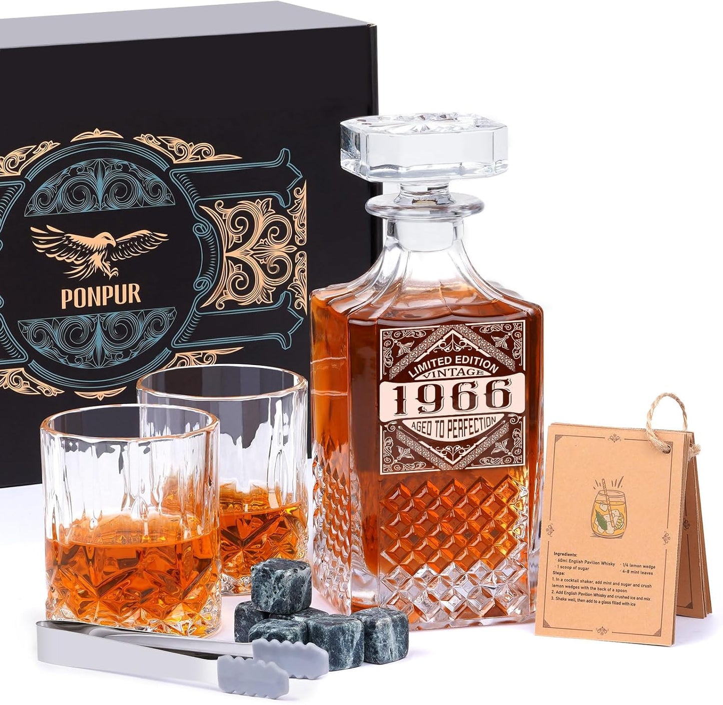 Gift Whiskey Decanter Set with 2 Glasses, Unique Cool Dad Birthday Gift from Daughter Son, Best Christmas Retirement Present for Man Father