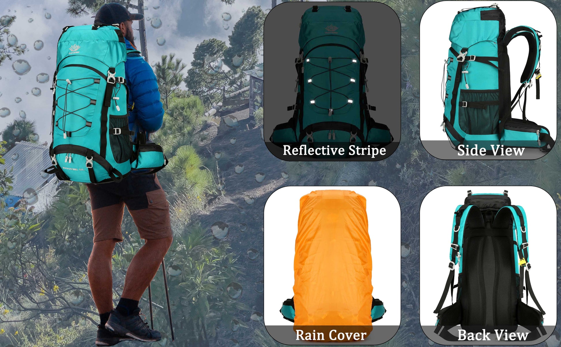 60L Travel Hiking Camping Backpack with Rain Cover, Backpack Water Resistant,Climbing Backpack for Men Women