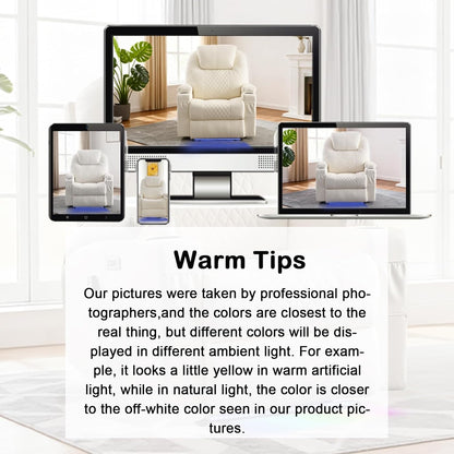 Power Recliner Chair with Heat and Massage for Adults - Home Theater Seating with LED Lights,Cup Holders,Side Pocket,Usb Port - Recliner Sofa for Living Room (Beige, Single Recliner)