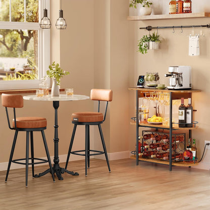 VASAGLE Bar Cabinet with LED Lights and Power Outlets, Freestanding Coffee Bar Wine Cabinet, Wine Rack, Glass Holder, Mini Bar for Liquor and Glasses, Kitchen, Dining Room, Rustic Brown ULWR007K01S