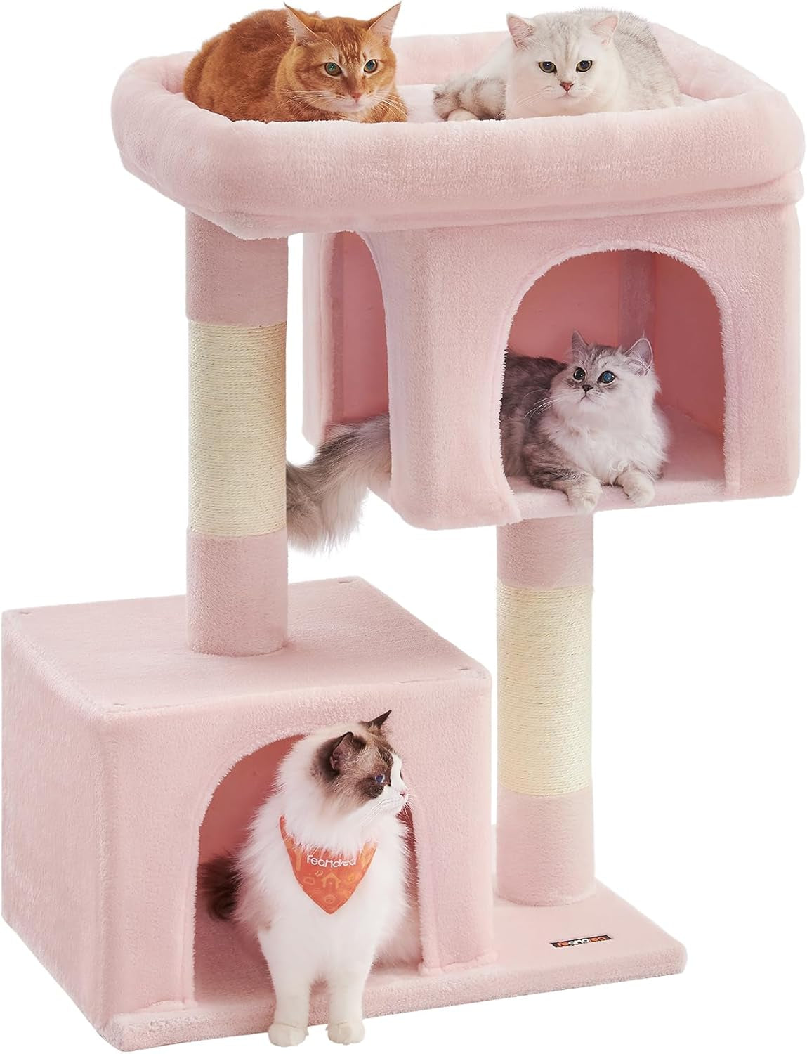 Feandrea Cat Tree, 33.1-Inch Cat Tower, Plush Condo for Large Cats up to 16 Lb, Large Perch, 2 Caves, Scratching Post, Light Gray UPCT61W