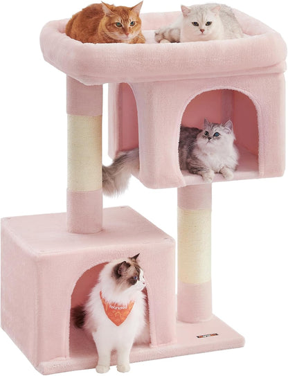 Feandrea Cat Tree, 33.1-Inch Cat Tower, Plush Condo for Large Cats up to 16 Lb, Large Perch, 2 Caves, Scratching Post, Light Gray UPCT61W