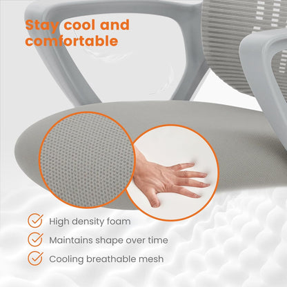 Sweetcrispy Home Office Managerial Executive Chair, Ergonomic Mesh Adjustable Swivel Mid-Back Chair with Comfortable Lumbar Support, Comfy Arms for Bedroom,Study,Student