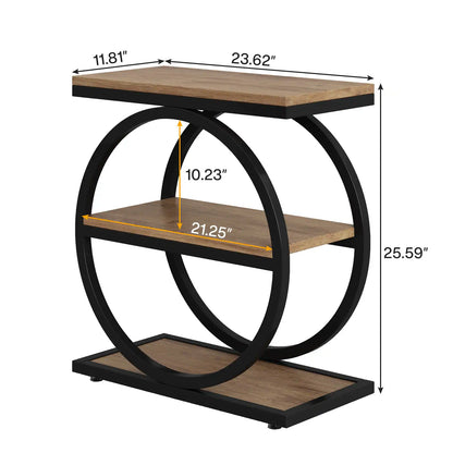 Narrow End Table with 3 Storage Shelves, Wood Side Table for Living Room