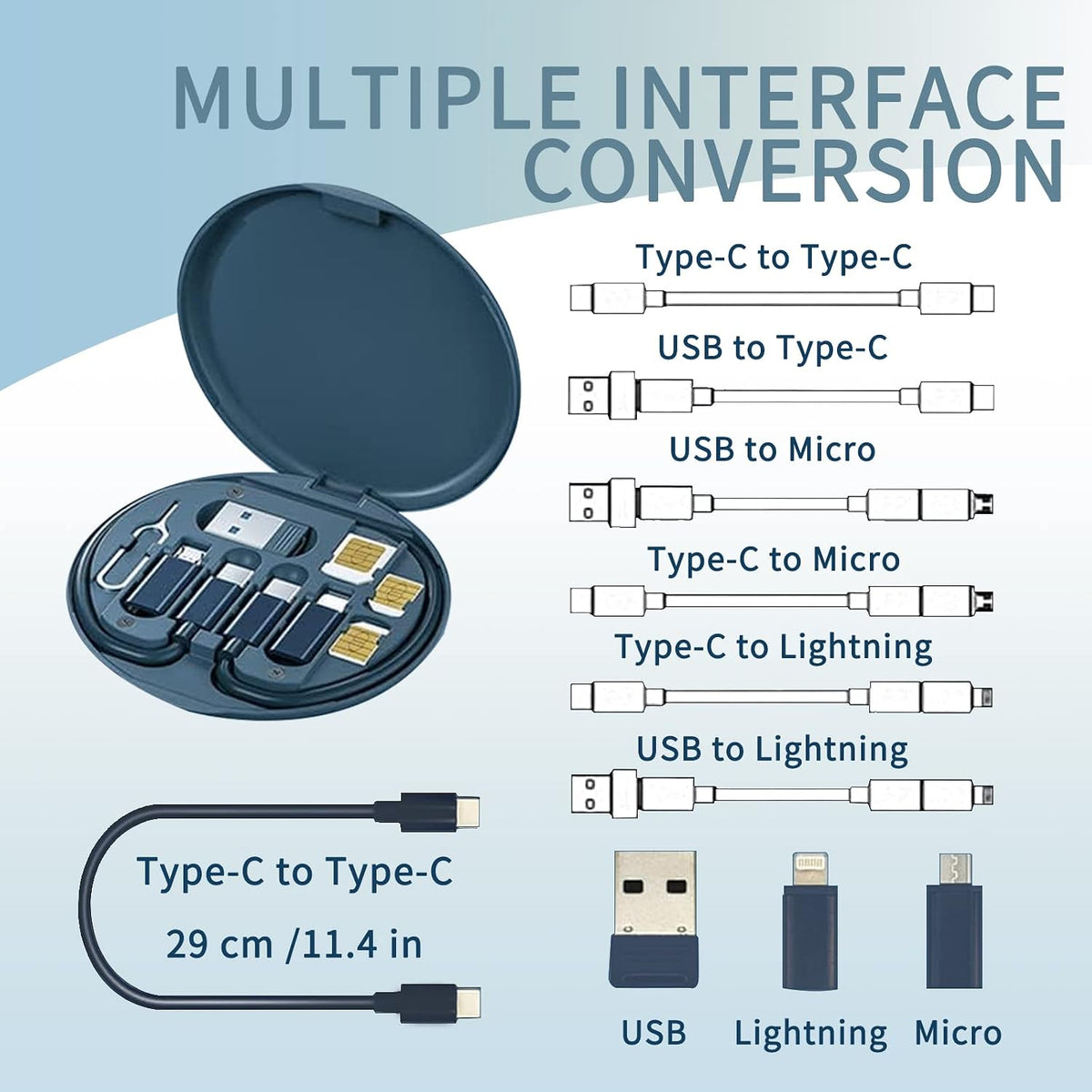 Universal USB Charging Adapter Kit with SIM Eject Tool – Compact Travel Cable Organizer