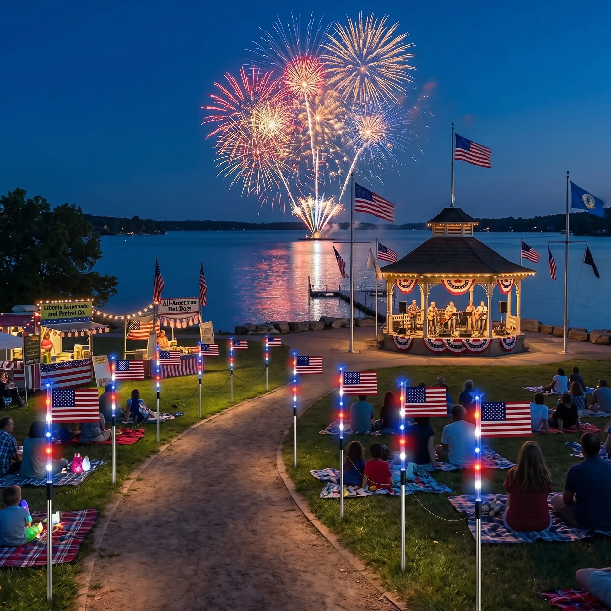 8-Piece Flag Light Set, 4Th of July Decorations 8 Lighting Modes, 8-In-1 American Flag Solar Lights, Memorial Day Decorations Featuring Red, White, and Blue Lights for Independence Day Pathway Garden Decorations Yard Pathway