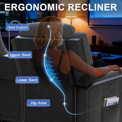 Duitrc Manual Loveseat Recliner Sofa, Home Theater Seating with Touch Reading Light, Console with Cup Holders & Storage, USB Ports, 2 Seater Reclining Couch for Living Room, RV, Home Theater