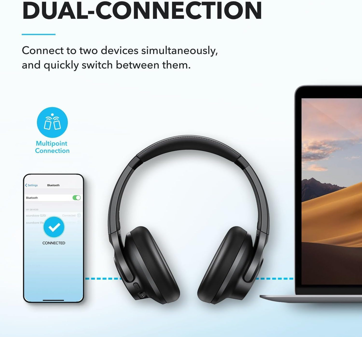 Soundcore by Anker Q20I Hybrid Active Noise Cancelling Headphones, Wireless Over-Ear Bluetooth, 40H Long ANC Playtime, Hi-Res Audio, Big Bass, Customize via an App, Transparency Mode