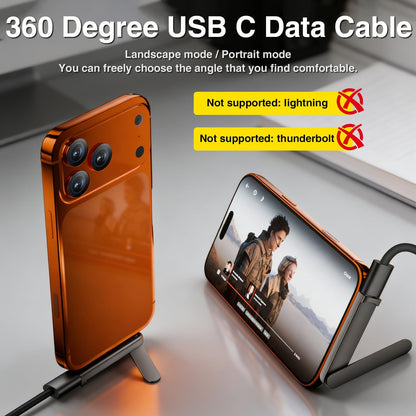 2-in-1 USB-C Fast Charging Cable with Foldable Phone Stand – 240W PD 3.1