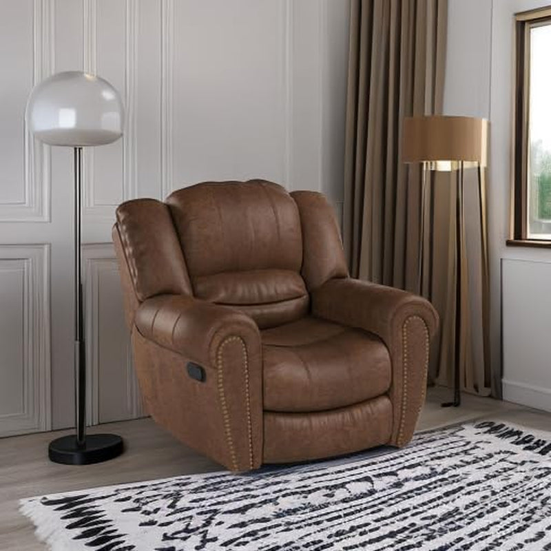 CANMOV Leather Recliner Chair, Classic and Traditional Manual Recliner Chair with Comfortable Arms and Back Single Sofa for Living Room, Nut Brown
