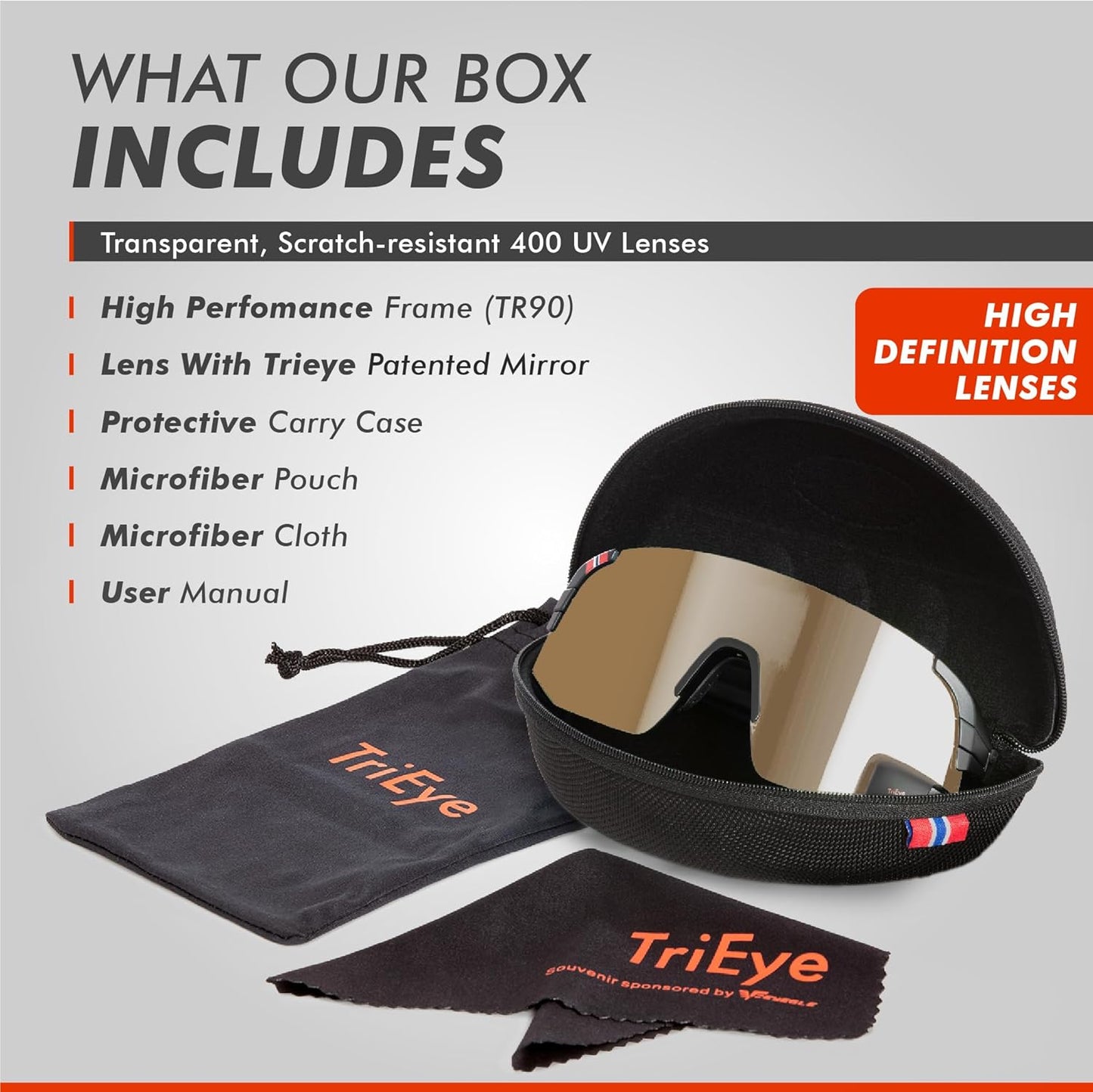 Trieye Cycling Glasses with Rear-View Mirror - Sports Sunglasses for Men & Women - UV-400 Protection